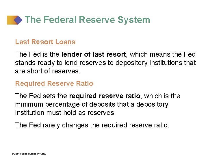 The Federal Reserve System Last Resort Loans The Fed is the lender of last