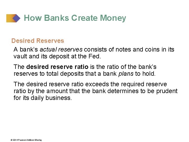How Banks Create Money Desired Reserves A bank’s actual reserves consists of notes and