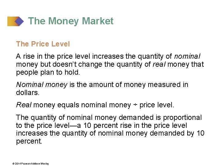 The Money Market The Price Level A rise in the price level increases the