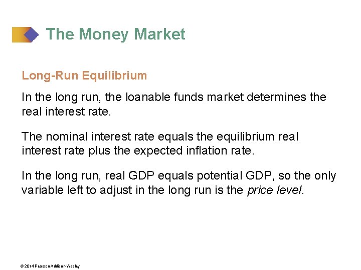 The Money Market Long-Run Equilibrium In the long run, the loanable funds market determines