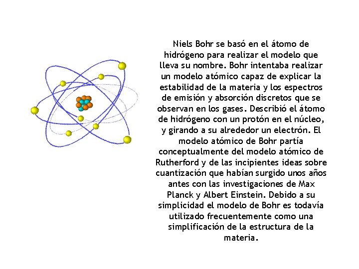 Niels Bohr se basó en el átomo de hidrógeno para realizar el modelo que