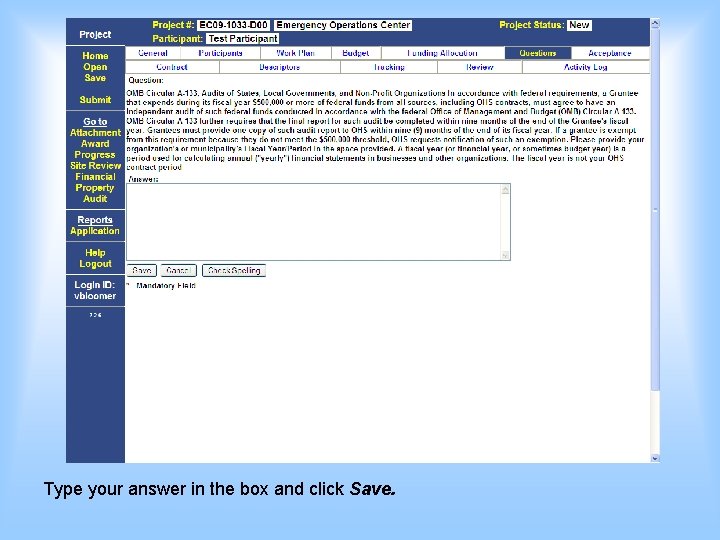 Type your answer in the box and click Save. 