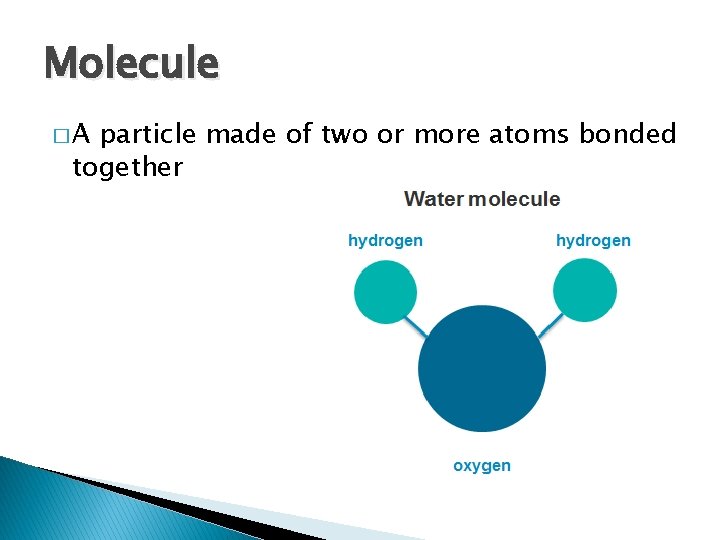 Molecule �A particle made of two or more atoms bonded together 