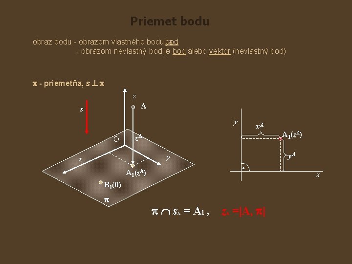 Priemet bodu obraz bodu - obrazom vlastného bodu je bod - obrazom nevlastný bod