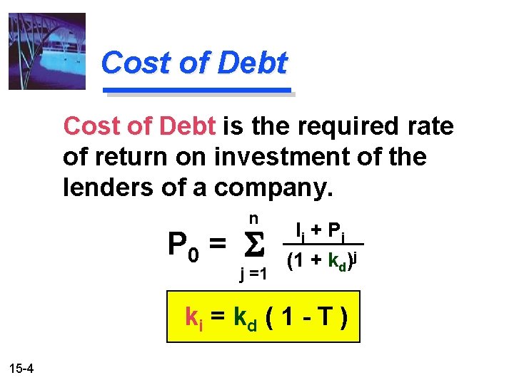 Cost of Debt is the required rate of return on investment of the lenders