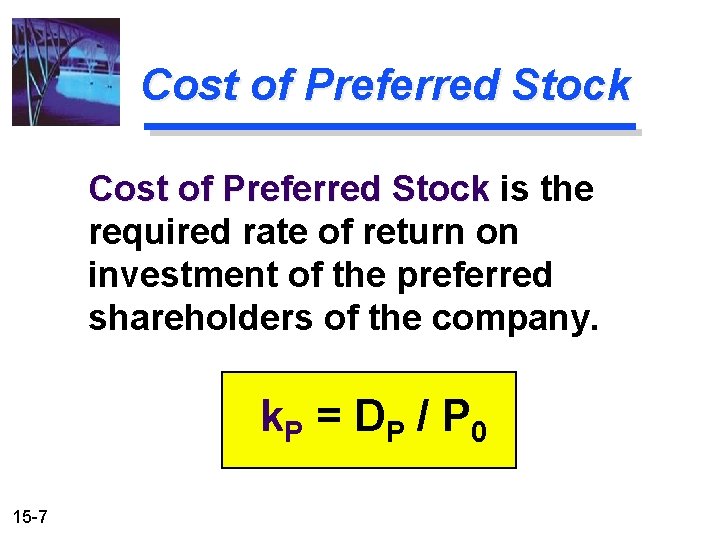 Cost of Preferred Stock is the required rate of return on investment of the