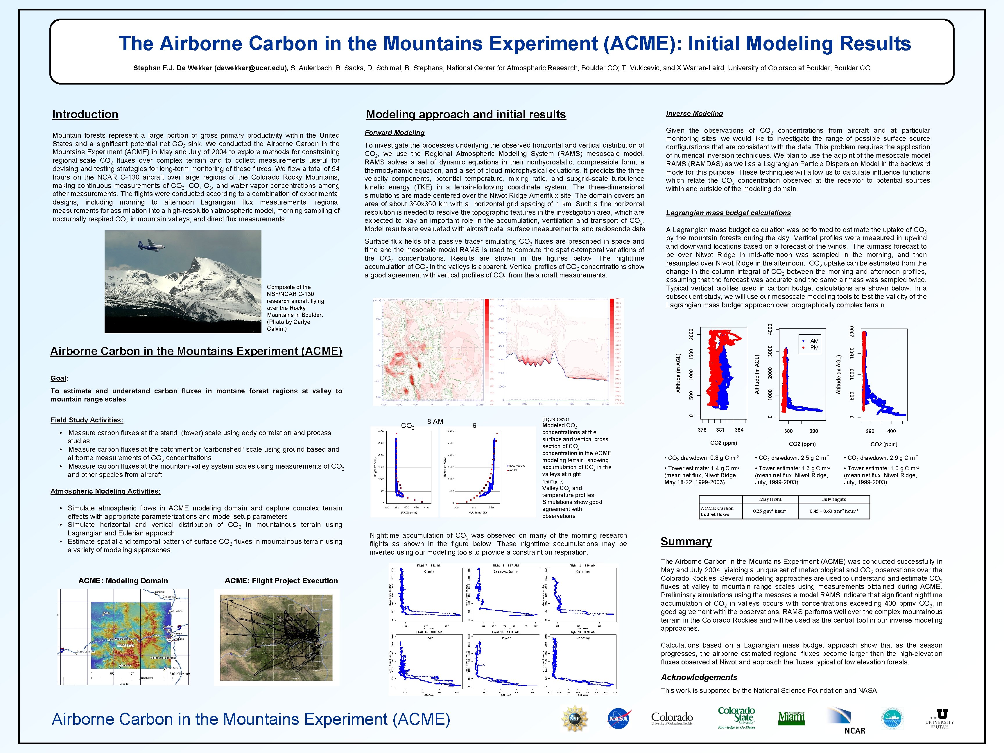 The Airborne Carbon in the Mountains Experiment (ACME): Initial Modeling Results Stephan F. J.