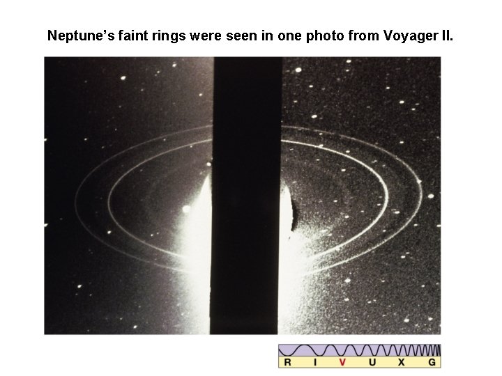 Neptune’s faint rings were seen in one photo from Voyager II. Neptune’s faint rings were seen in one photo from Voyager II.