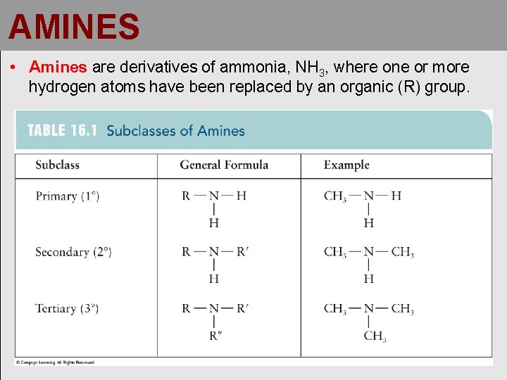 AMINES • Amines are derivatives of ammonia, NH 3, where one or more hydrogen