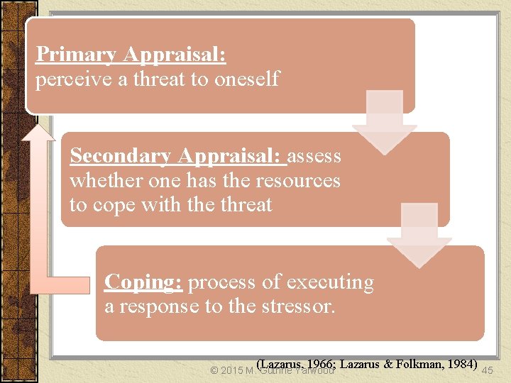 Primary Appraisal: perceive a threat to oneself Secondary Appraisal: assess whether one has the