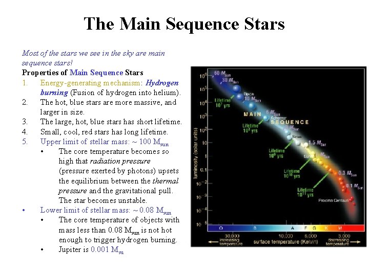 The Main Sequence Stars Most of the stars we see in the sky are