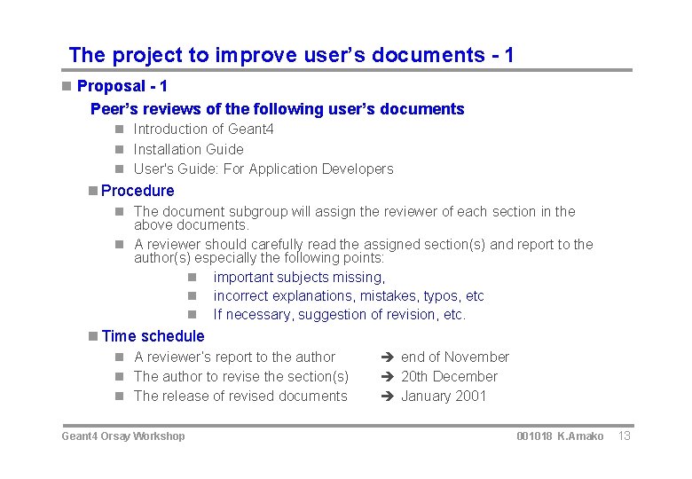 The project to improve user’s documents - 1 n Proposal - 1 Peer’s reviews