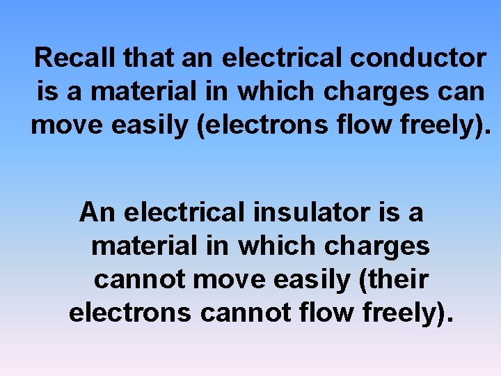 Recall that an electrical conductor is a material in which charges can move easily
