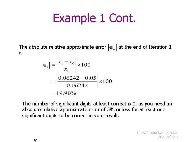 Example 1 Cont. The absolute relative approximate error is at the end of Iteration