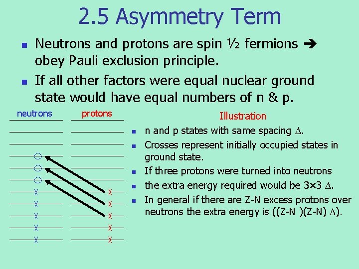 2. 5 Asymmetry Term n n Neutrons and protons are spin ½ fermions obey