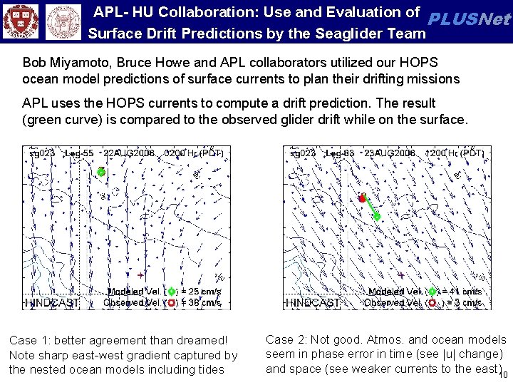 APL- HU Collaboration: Use and Evaluation of PLUSNet Surface Drift Predictions by the Seaglider