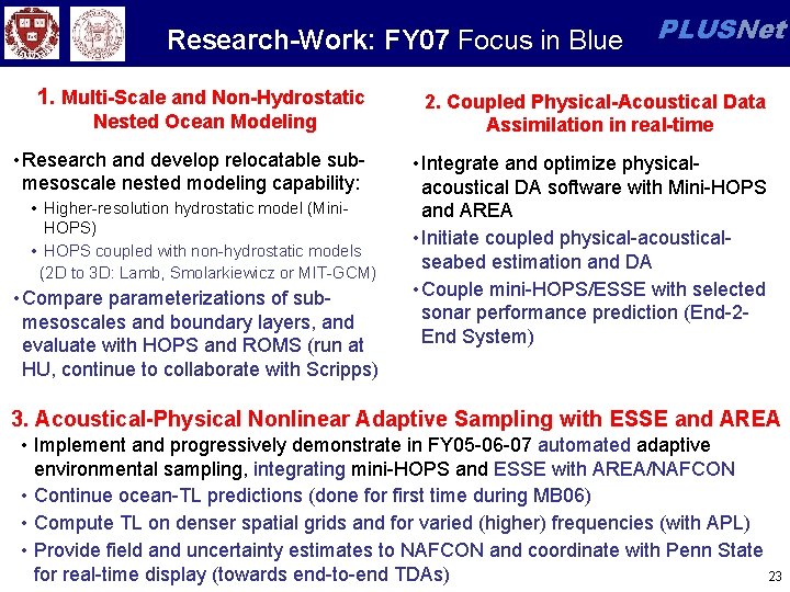 Research-Work: FY 07 Focus in Blue 1. Multi-Scale and Non-Hydrostatic Nested Ocean Modeling •