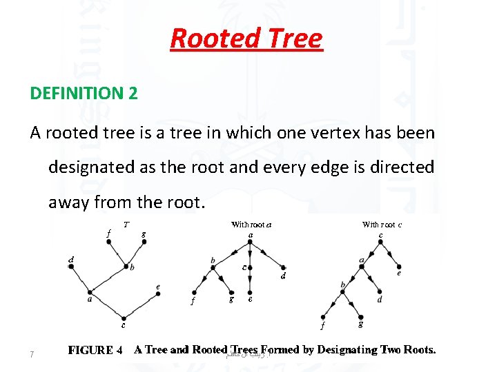 Rooted Tree DEFINITION 2 A rooted tree is a tree in which one vertex