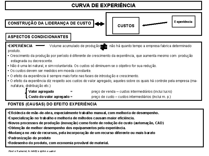 CURVA DE EXPERIÊNCIA Experiência CONSTRUÇÃO DA LIDERANÇA DE CUSTOS ASPECTOS CONDICIONANTES • EXPERIÊNCIA Volume