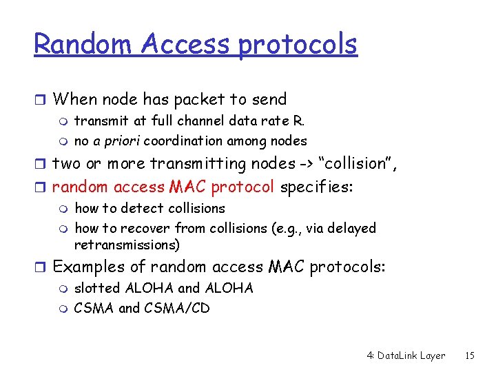 Random Access protocols r When node has packet to send m transmit at full