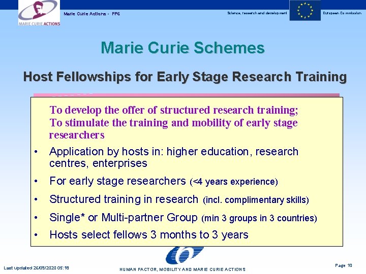 Science, research and development Marie Curie Actions - FP 6 European Commission Marie Curie