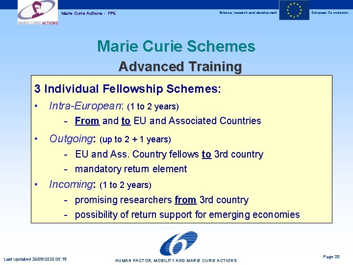 Science, research and development Marie Curie Actions - FP 6 European Commission Marie Curie