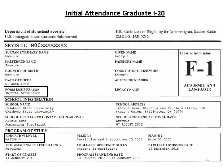 Initial Attendance Graduate I-20 15 