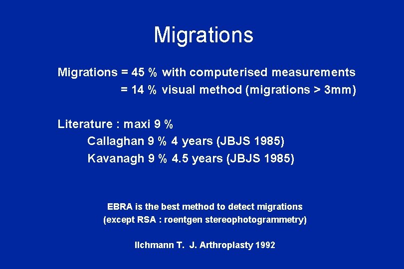 Migrations = 45 % with computerised measurements = 14 % visual method (migrations >