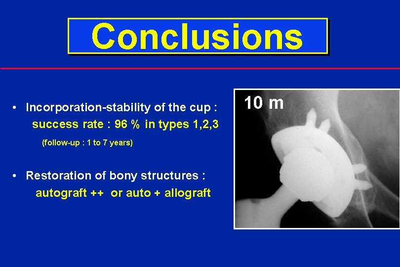 Conclusions • Incorporation-stability of the cup : success rate : 96 % in types