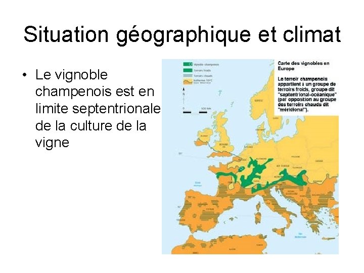 Situation géographique et climat • Le vignoble champenois est en limite septentrionale de la