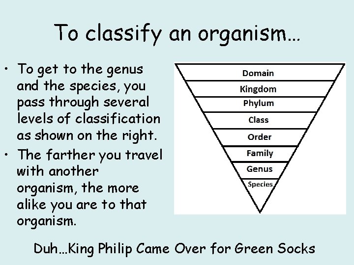 To classify an organism… • To get to the genus and the species, you