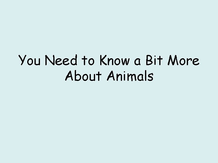 You Need to Know a Bit More About Animals 