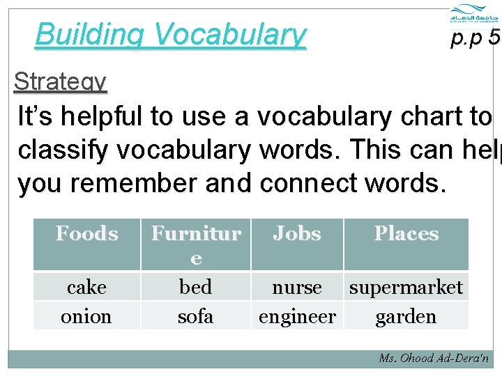 Building Vocabulary p. p 5 Strategy It’s helpful to use a vocabulary chart to Building Vocabulary p. p 5 Strategy It’s helpful to use a vocabulary chart to