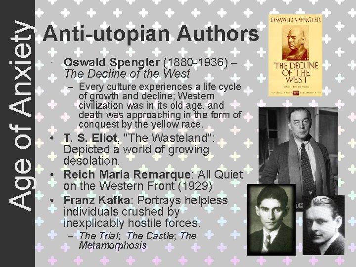 Age of Anxiety Anti-utopian Authors · Oswald Spengler (1880 -1936) – The Decline of