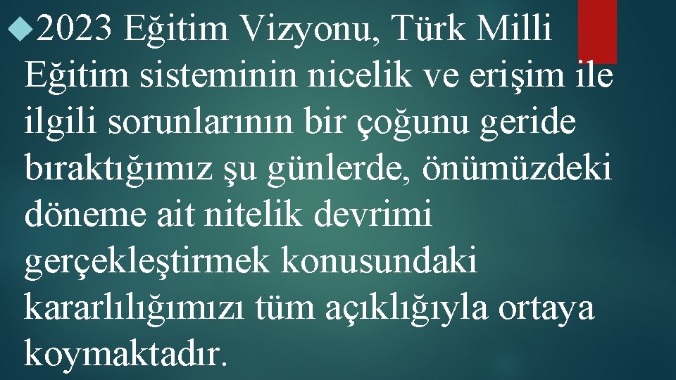  2023 Eğitim Vizyonu, Türk Milli Eğitim sisteminin nicelik ve erişim ile ilgili sorunlarının