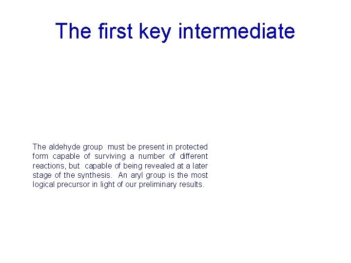 The first key intermediate The aldehyde group must be present in protected form capable