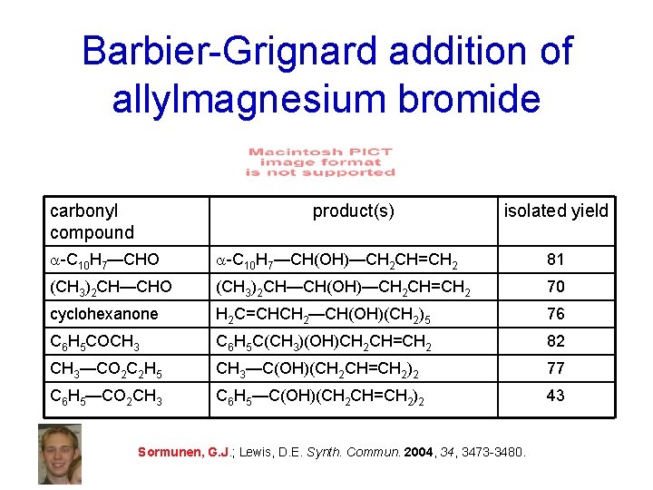 Barbier-Grignard addition of allylmagnesium bromide carbonyl compound product(s) isolated yield -C 10 H 7—CHO