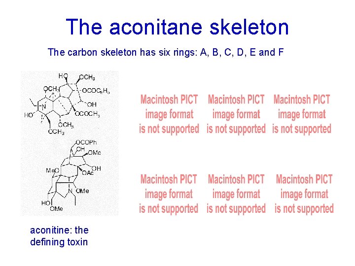 The aconitane skeleton The carbon skeleton has six rings: A, B, C, D, E