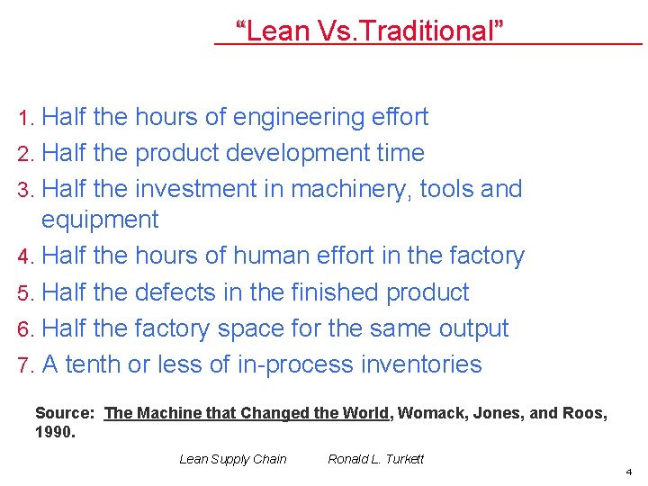 “Lean Vs. Traditional” 1. Half the hours of engineering effort 2. Half the product
