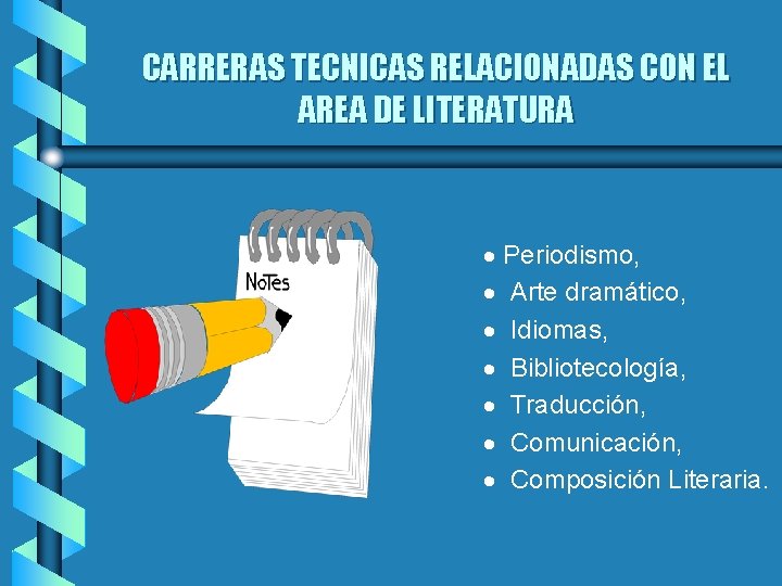 CARRERAS TECNICAS RELACIONADAS CON EL AREA DE LITERATURA · Periodismo, · Arte dramático, ·