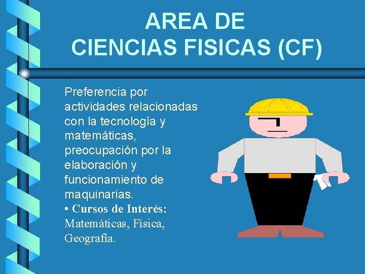 AREA DE CIENCIAS FISICAS (CF) Preferencia por actividades relacionadas con la tecnología y matemáticas,