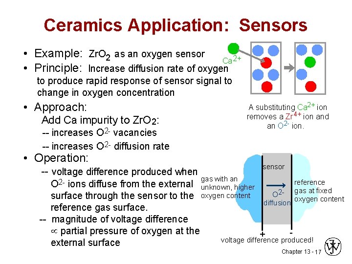 Ceramics Application: Sensors • Example: Zr. O 2 as an oxygen sensor Ca 2+