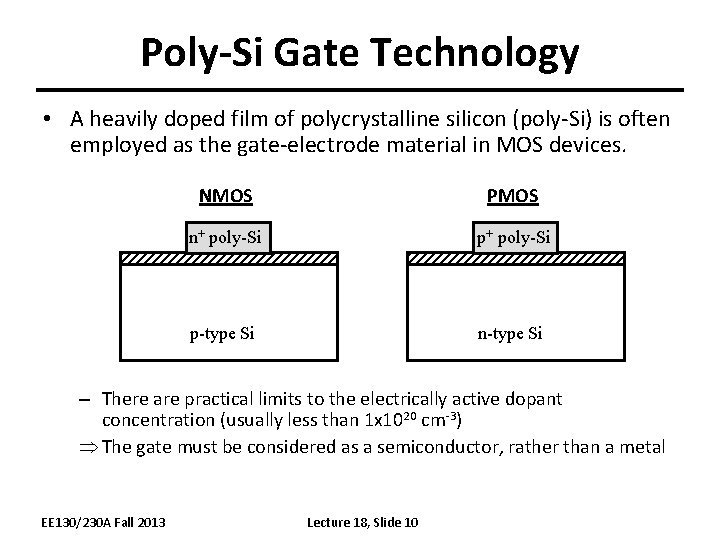 Poly-Si Gate Technology • A heavily doped film of polycrystalline silicon (poly-Si) is often