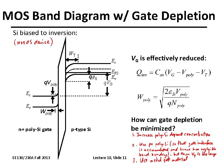 MOS Band Diagram w/ Gate Depletion Si biased to inversion: WT Ec q. Vpoly