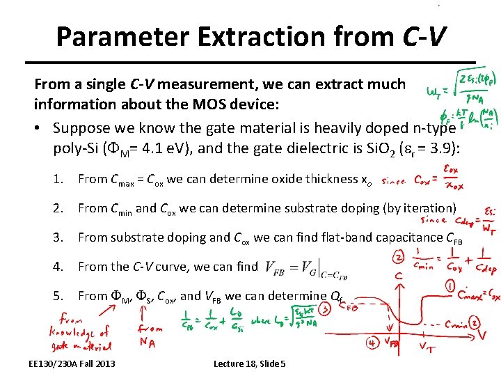 Parameter Extraction from C-V From a single C-V measurement, we can extract much information