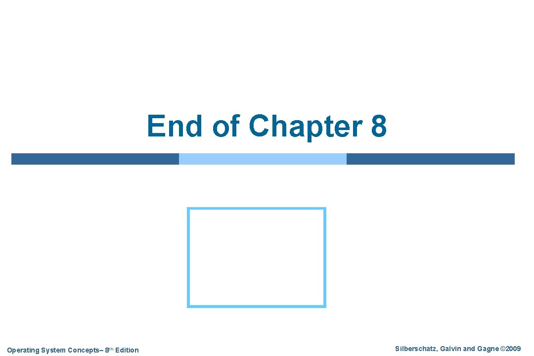 End of Chapter 8 Operating System Concepts– 8 th Edition Silberschatz, Galvin and Gagne