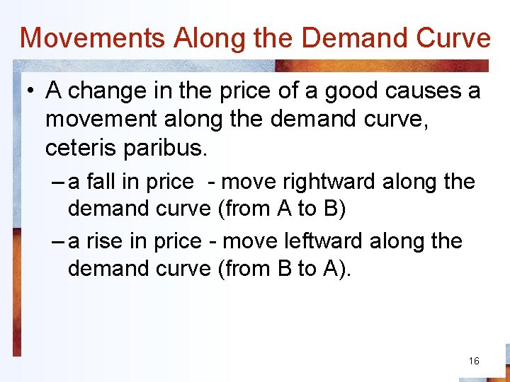 Movements Along the Demand Curve • A change in the price of a good