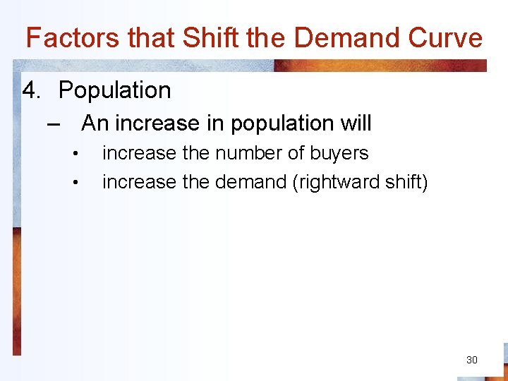 Factors that Shift the Demand Curve 4. Population – An increase in population will