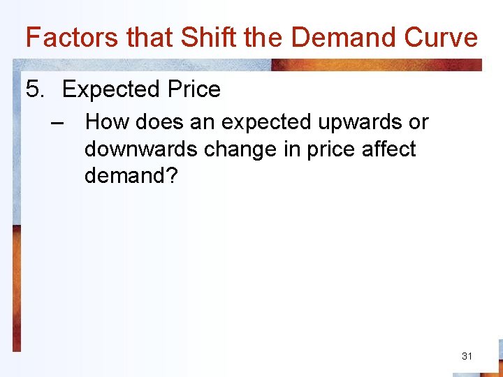 Factors that Shift the Demand Curve 5. Expected Price – How does an expected