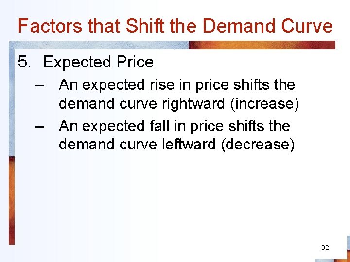 Factors that Shift the Demand Curve 5. Expected Price – An expected rise in
